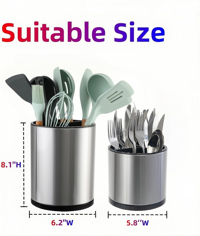 LIBODOUR Utensil Holder,Extra Large Utensil Holder for Kitchen Counter, Silverware Organizer, Stainless Steel Storage Cooking Caddy Flatware Spoon Spatula Tool Cutlery Container(2 Set) - Image 4
